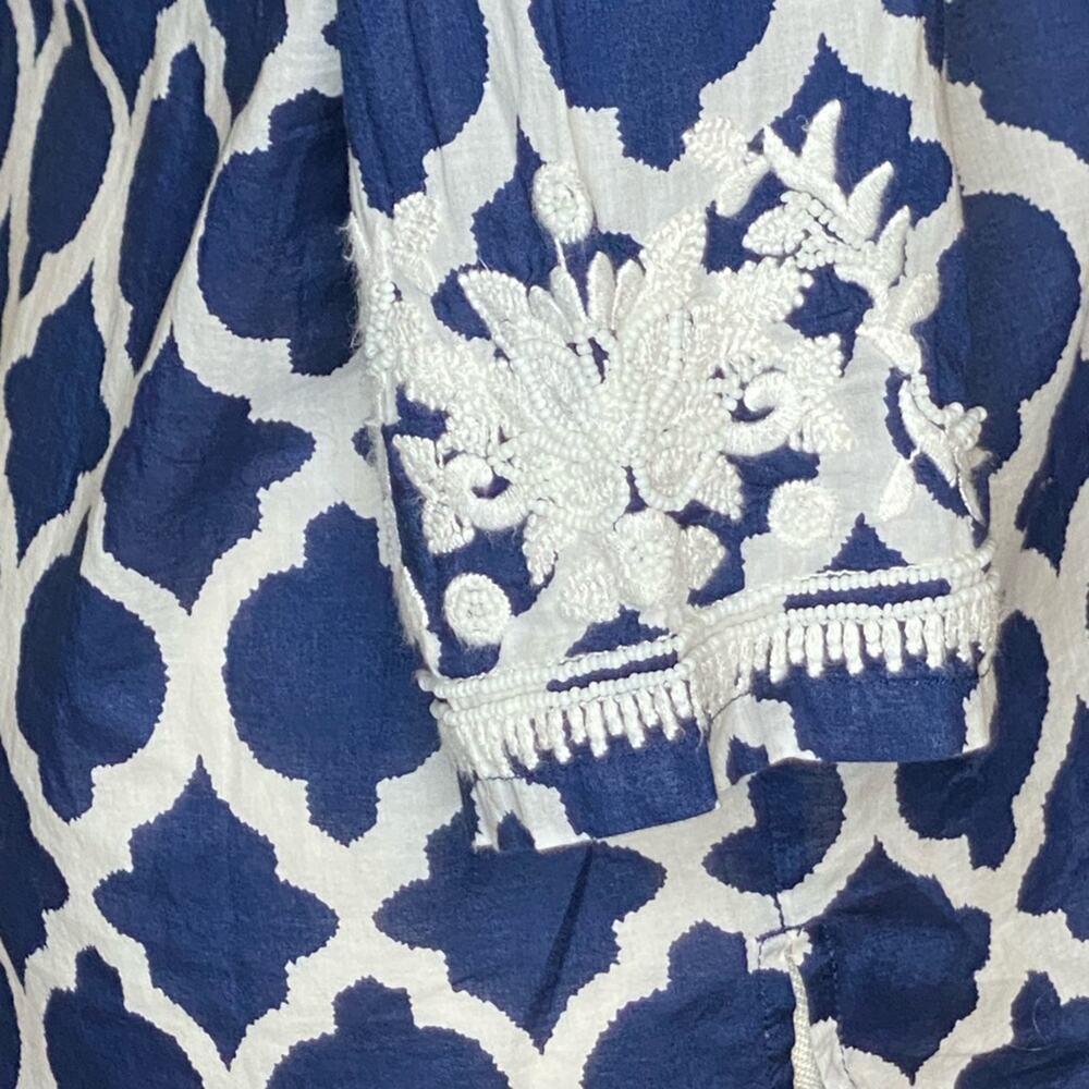 Navy& White Talbots Cotton Bohemian Tunic w/ Embroidery on Neckline & Sleeves Mp - Picture 5 of 8